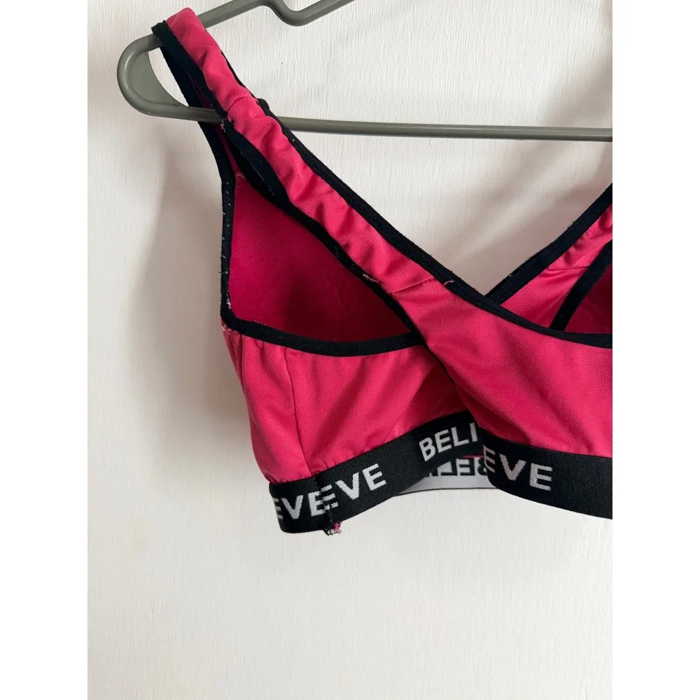 Believe Pink Sports Bra Padded Criss Cross Back Activewear Fuchsia Medium